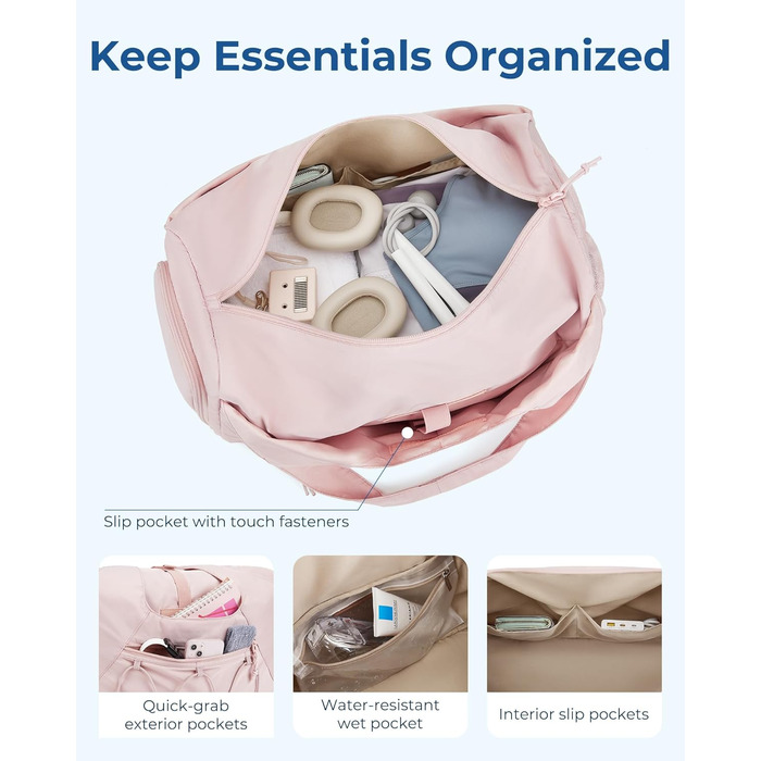 Жіноча спортивна сумка BAGSMART, легка дорожня сумка з відділенням для взуття, сумка для вихідних з відділенням для вологих речей, сумка для тренувань/йоги, колір верблюжий