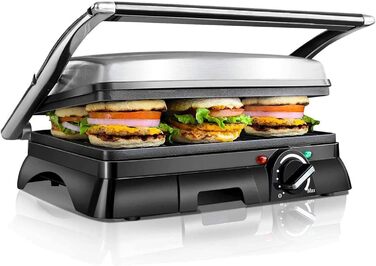 Контактний гриль Panini Grill, Бутербродниця, 2000 Вт, нержавіюча сталь з антипригарним покриттям, 180 градусів відкидний, контроль температури, ОДНОРАЗОВА УПАКОВКА., 30KLU- XXL