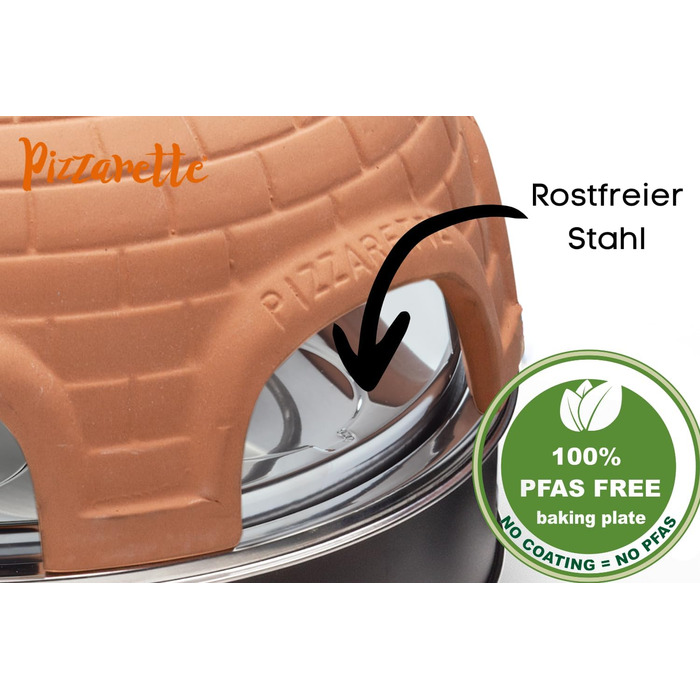 Піч для піци Emerio, PIZZARETTE оригінал, 1 теракотова глиняна витяжка ручної роботи, запатентована конструкція, для міні-піци, справжня сімейна розвага на 6 осіб, теракотовий помаранчевий / чорний, PO-115984