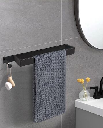 Рушникосушка чорна, самоклеюча рушникосушка без свердління з нержавіючої сталі 43,5 см гостьова рушникосушка для ванної кімнати з
