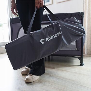 Складане та компактне дитяче ліжечко Grotta - дорожнє ліжко та манеж від народження до 15 кг, з колесами, матрацом та сумкою для перенесення, бічний вхід на блискавці, повітропроникні сітчасті боки