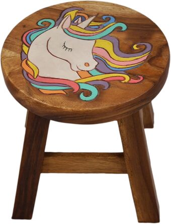 Універсальний дитячий табурет дерев'яний табурет круглий з масиву дерева тваринний мотив єдиноріг фантазія з багатьма можливостями