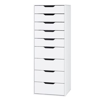 Білий комод з 9 шухлядами, вузький комод, високий комод для спальні, вітальні, офісу, коридору, 45 x 40 x 124 см