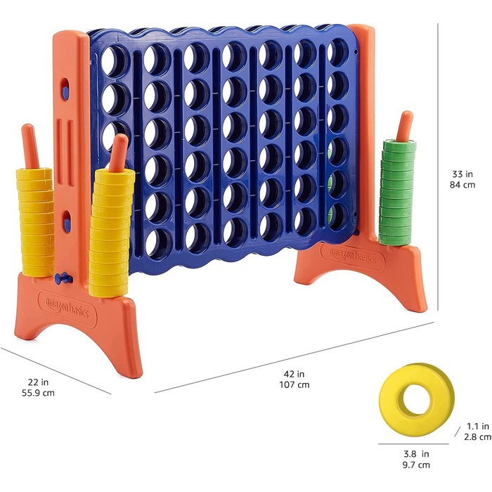 Гра 4 у ряд від Storeo Basics, видання Junior Giant, без BPA, для дітей та дорослих, з футляром для перенесення, чудовий подарунок, синій, жовтий, червоний, зелений, великий розмір