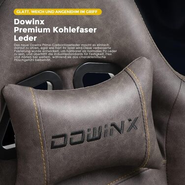 Розкішне ігрове крісло Dowinx, ергономічне зі штучної шкіри з простьобаною обробкою Boutis, масажна поперекова опора та підставка для ніг, регульоване офісне крісло 90-170, вантажопідйомність до 200 кг, для домашнього офісу та ігор, коричнево-коричневий в