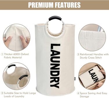 Великі складні кошики для білизни, розбірні мішки для білизни, сумка для одягу (бежевий, L) ONE-WAY Beige 90L, 90L