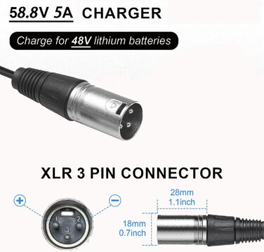Зарядний пристрій QDD 58.8V 5A Li-ION з кількома захистами, підходить для літій-іонних акумуляторів 14S 52V, інтелектуальний зарядний пристрій