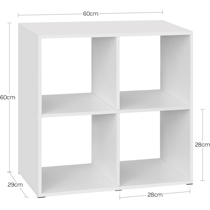 Книжкова полиця WOLTU, кубічна полиця з 4 відкритими відділеннями, маленька біла полиця, окремостояча полиця, полиця для файлів, офісна полиця, вітальня/кабінет, 60x60x29 см SK053ws 4 відділення (29Г x 60Ш x 60В см) білий
