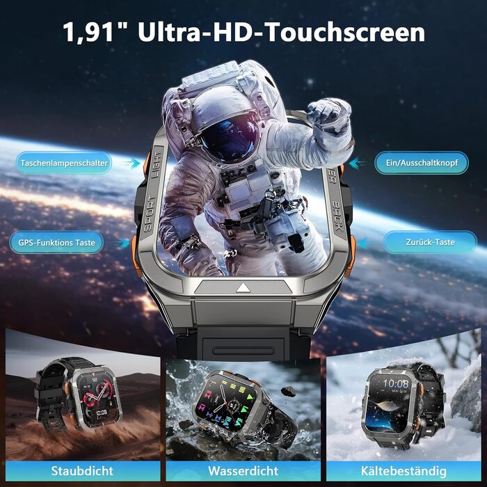 Чоловічий смарт-годинник Blackview з GPS/компасом/Bluetooth дзвінками/світлодіодним підсвічуванням/чатом/перекладачем, спортивний годинник зі 100 спортивними режимами - пульс - сон - кроки - калорії - кілометраж, фітнес-годинник для Android та iOS, GPS - 