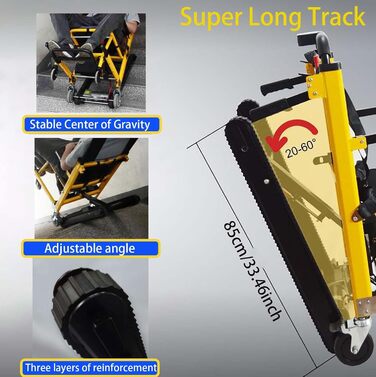 Електричне сходове крісло Інвалідний візок, Розбірний сходовий підйомник для інвалідів похилого віку, регульований евакуаційний сходовий підйомник Крісло для підйому по сходах для людей похилого віку, Lo