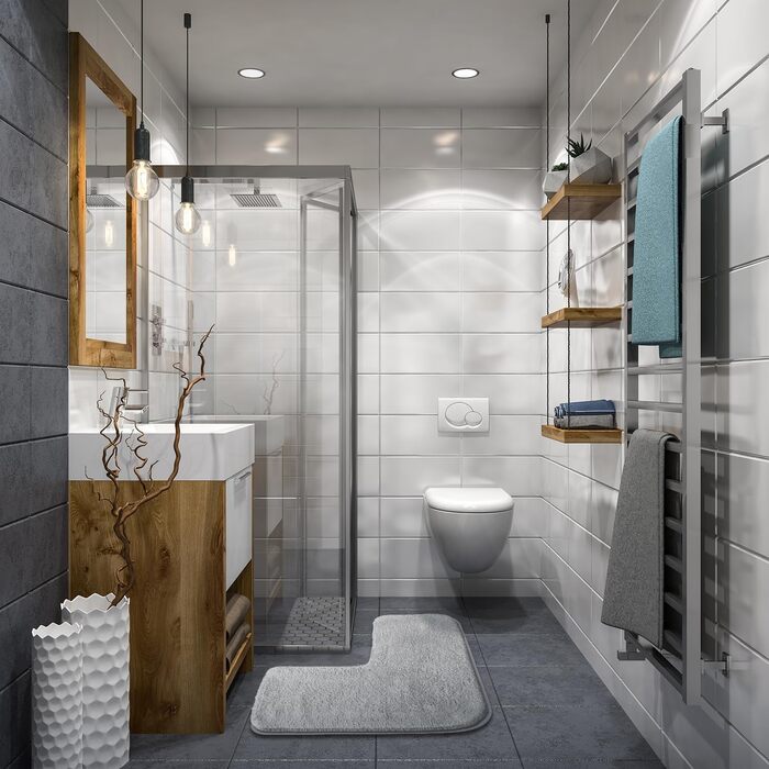 Кутовий килимок для душу Funvalley Surperfect L-подібний килимок для ванни з мікрофібри Надзвичайно мякий, ультрапоглинаючий та нековзний Підходить для кутових душових кабін Внутрішні розміри 80x80 см Ідеально підходить для підлоги у ванній кімнаті