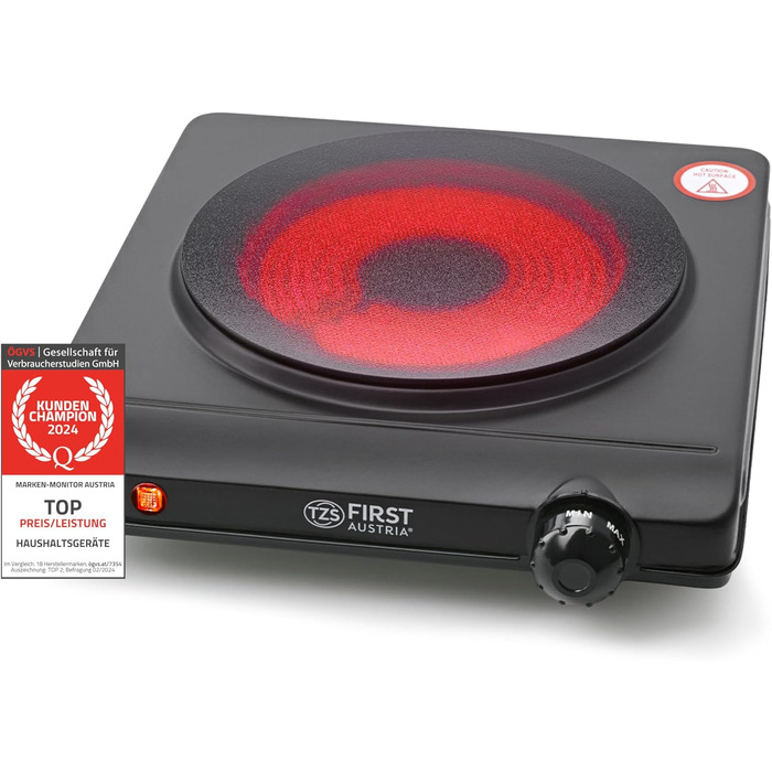 Перша конфорка TZS в Австрії Одинарна безступінчаста плита Кераміка ВСІ види горщиків Ø 19,4 см Швидкий нагрів Світловий індикатор інфрачервоний Окремо