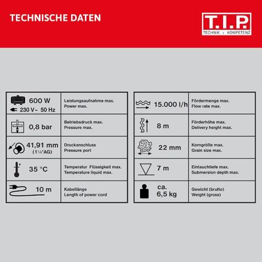 Занурювальний насос для брудної води DTX 15000, 600 Вт