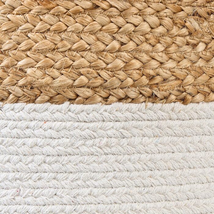 Пуф Beliani для дому, двоколірний джут, бежева бавовна, білий EPS, круглий, 46 см, Boho Dalama