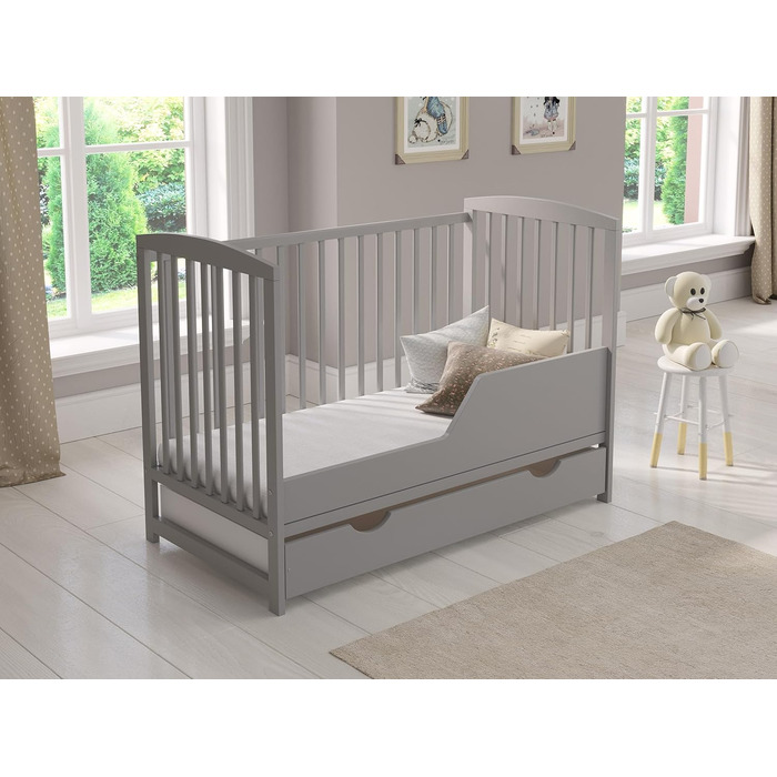 Дитяче ліжечко/спальне місце Love For Sleep 120x60 см з поролоновим матрацом сірого кольору, дитяче ліжко Jacob, дерев&39яне - Дитяче ліжко, Ліжечко-трансформер