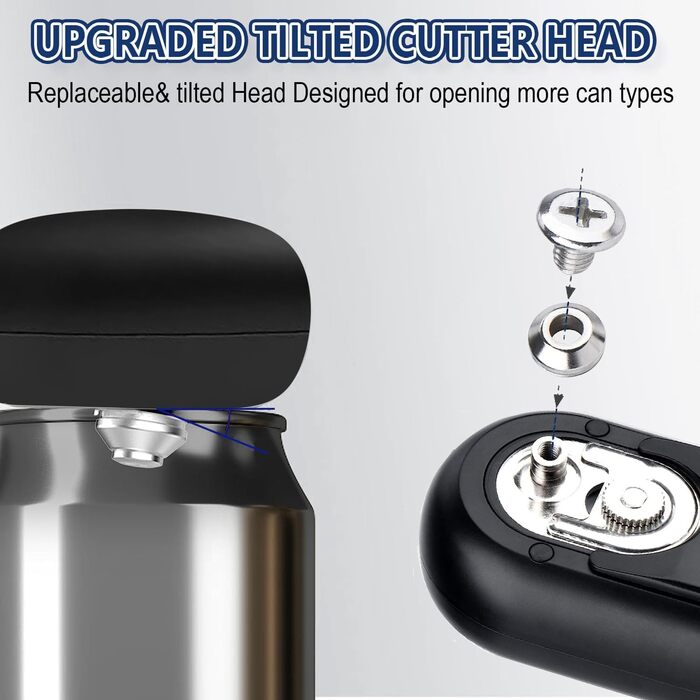 Консервний нож BUDOCI Електричний, акумуляторний консервний нож без гострих країв, зі змінною ріжучою головкою Автоматичний відкривач для банок для кухарів, людей похилого віку, молоді, дітей, артритних рук