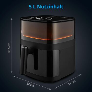 Фритюрниця MEDION X10 XL (кошик для смаження 5 літрів, інноваційна функція розпилення води для хрустких хрустких продуктів, 1 500 Вт, оглядове вікно, сигналізація струсу, 10 автоматичних програм)