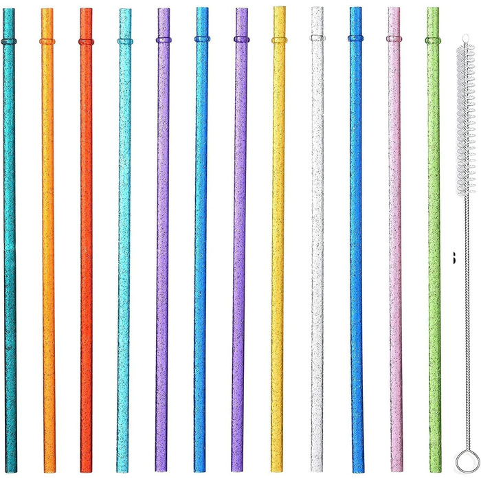 Багаторазові прозорі пластикові соломинки ALINK 12 Pack Glitter, тверді трубки-тумблери довжиною 27,9 см зі щіткою для чищення (12