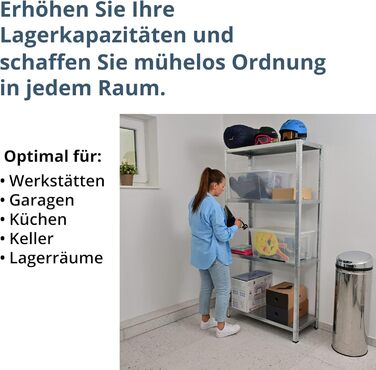 Комплект із 2 стелажів SCHULTE без болтів з 4 полицями PowerMAX, вантажопідйомність 65 кг, 180x90x40 см (ВxШxГ), оцинкований (стелажі для зберігання, стелажі для майстерні, стелажі для підвалу)