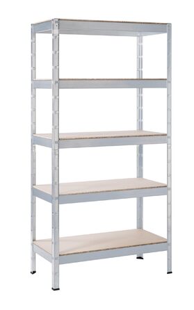 Посилений стелаж SCHULTE Shelf World з 5 дерев&39яними полицями, 180x90x40 см (ВxШxГ), вантажопідйомність на полицю приблизно 90 кг, оцинкований, стелаж для зберігання, стелаж для підвалу, стелаж для майстерні, стелаж без ригелів