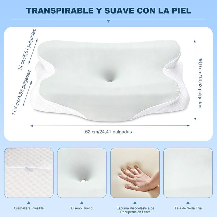 Подушка з піни з ефектом пам&39яті, подушка для підтримки шиї, ергономічна подушка для сну на боці, регульована по висоті, подушка для голови, підходить для сну на боці, спині та животі (62x410/8 см)