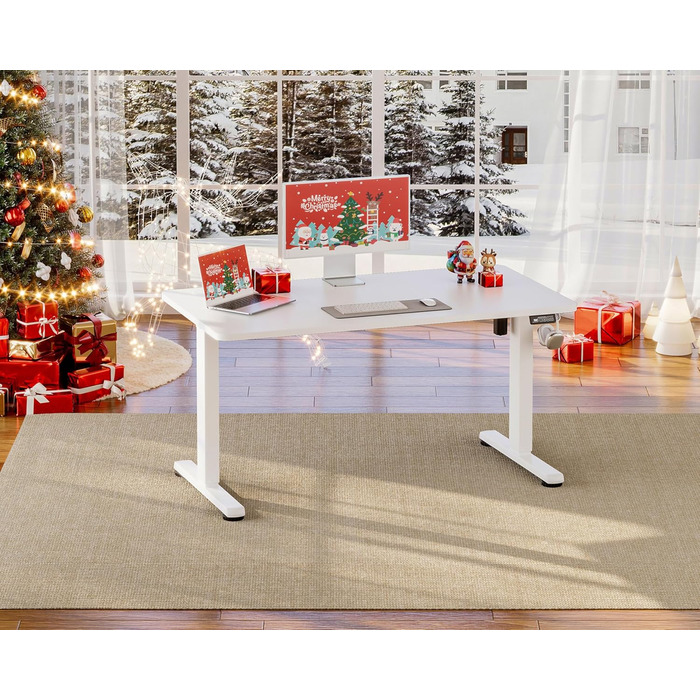 Стіл з регульованою висотою 120 x 60 см, стіл з електричним регулюванням висоти та функцією пам&39яті, стіл для роботи стоячи, регульований стіл, комп&39ютерний стіл для офісу, стіл для роботи стоячи, білий 120 x 60 см