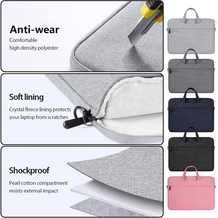 Сумка для ноутбука з плечовим ременем для ноутбуків розміром 39,6 - 40,6 см (15,6 - 16 дюймів), плюшева, м'яка, темно-сіра
