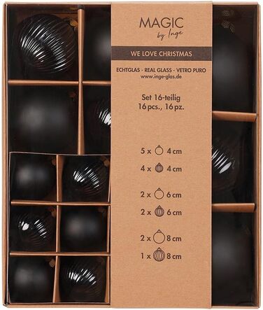 Різдвяні кулькиз рифленими текстурами 16 шт чорні Inge-glas