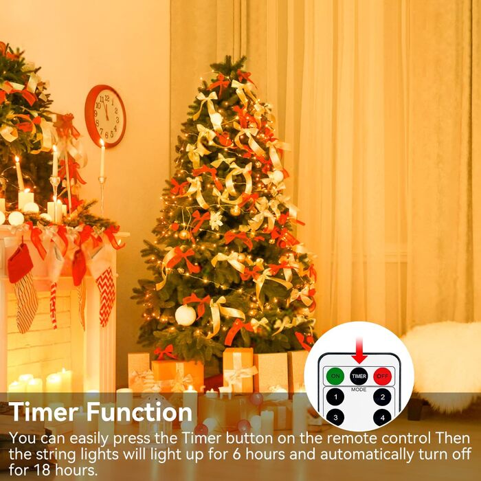 Світлодіодна батарея казкових вогнів з пультом дистанційного керування, 10M 100LED акумуляторна батарея з таймером 8 режимів IP65