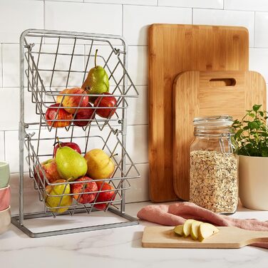 Промислова кухонна полиця KitchenCraft, окремо стояча, 2 дротяні кошики на окремо стоячій полиці, вінтажний/потертий ефект, вуглецева сталь, 25 см x 22 см x 41,5 см