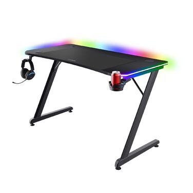 Ігровий стіл Trust Gaming GXT 710 Luminus Pro 120x60 з RGB LED, вбудованим бездротовим зарядним пристроєм 10 Вт, 10 колірними режимами, ігровий стіл з підсклянником, гачком для навушників - чорний 120x60 см - Pro Edition Black