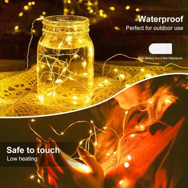 Світлодіодні міні-гірлянди з акумулятором, 2M 20 світлодіодних світлодіодних гірлянд з акумулятором, криті гірлянди, DIY казкові в