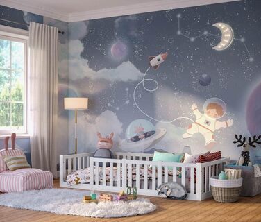 Ліжко Bellabino Tapi 90x200 см, дитяче ліжко із захистом від випадіння, включаючи рейкову раму, підлогове ліжко Монтессорі для хло