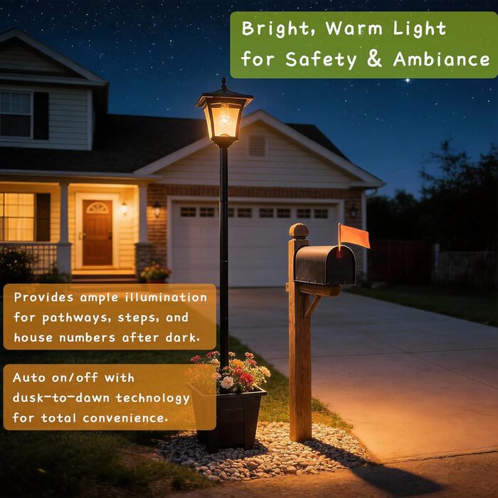 Сонячний ліхтар з кашпо, 150 см, світлодіодний, водонепроникний, чорний, сонячний ліхтарний стовп, стійкий до атмосферних впливів для зовнішнього використання