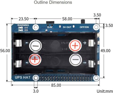 ДБЖ Waveshare HAT Сумісний з джерелом безперебійного живлення Raspberry Pi 5 В Схеми захисту кількох акумуляторів Одночасний заряд і вихідна потужність ДБЖ HAT (EN)