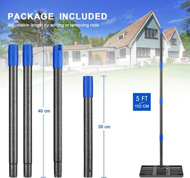 Гребінь для вирівнювання газону Rasenrechen, 152 см - з гладкими краями для розрівнювання трави та розподілу ґрунту. Міцний інструмент для планування ґрунту для саду та догляду за газоном.