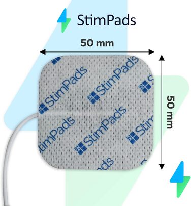 Електроди StimPads TENS і EMS - Упаковка з 24 шт. - Упаковка електродних прокладок 50X50 мм з універсальним штифтовим з'єднувачем 2 мм - Надійні та високоякісні адгезивні електроди - Сертифікований медичний пристрій