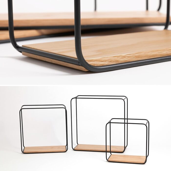 Набір настінних полиць -Jona- 3-компонентна підвісна полиця з металу та шпону натурального дерева настінна прикраса та полиця для