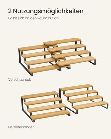 Стелажі для спецій, кухонні полиці, кухонний органайзер, комплект з 2 шт., дерев&39яний композит, 4 полиці кожна, висувні, штабелюються, для комори, стільниця, натуральний бежевий-чорний колір KCS216N01 Натуральний бежевий чорний, 4 яруси (31,9 Г x 14,8 В