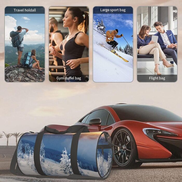 Спортивна сумка для подорожей Захід сонця, зимова, гірська, з принтом, дорожня сумка на ніч, чорна, універсальний розмір