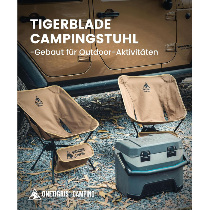 Складаний кемпінговий стілець OneTigris TIGERBLADE, вантажопідйомність 150 кг, легка трикутна рама, надлегкий складний стілець з 2 боковими кишенями для активного відпочинку та походів, колір койот-коричневий
