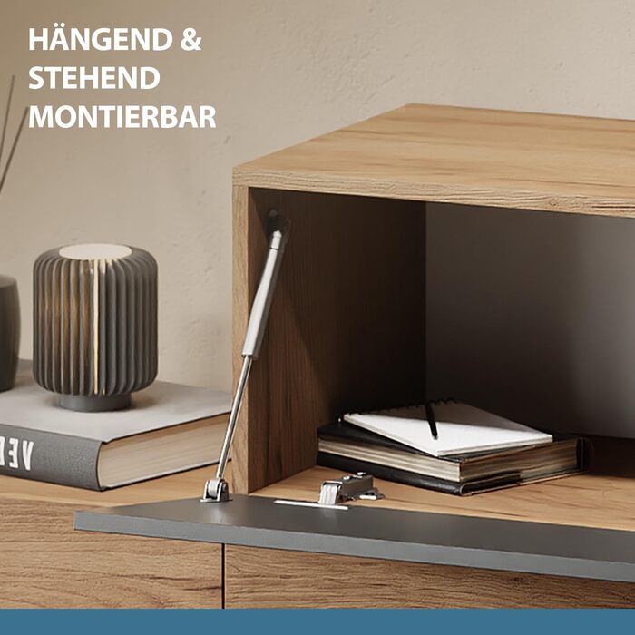 Тумба під телевізор Planetmbel вітальня 2 шт. 100 см золотий дуб / антрацит - золотий дуб, сучасна, тумба під телевізор з 2 стулка