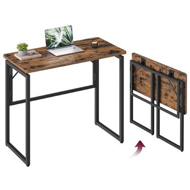 Складаний стіл, Невеликий складаний стіл, Комп&39ютерний стіл, Цільна стільниця, Закруглені кути, Стіл для домашнього офісу, Спальня, 80 x 40 см, Вінтажний коричневий LWD151KD01 80 x 40 см Вінтажний коричневий