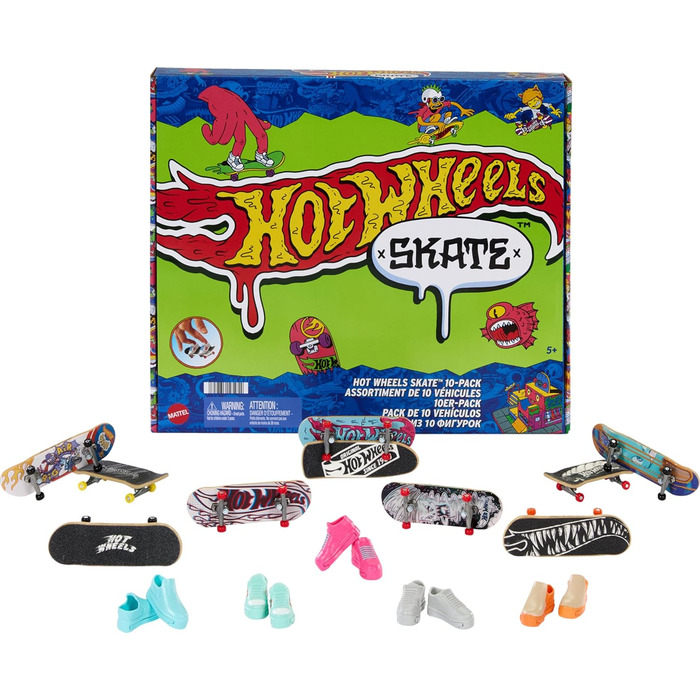 Набір скейтбордів Hot Wheels skate fingerboards 10 pack, набір з 10 скейтбордів з 5 парами змінного взуття в дизайні Hot Wheels, H