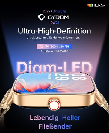 Жіночий смарт-годинник Gydom з функцією телефону, 1,85-дюймовий HD металевий фітнес-годинник, фітнес-трекер, серцевий ритм/SpO2/сон, водонепроникний спортивний годинник IP68, крокомір для Android та iOS, рожеве золото 1,85