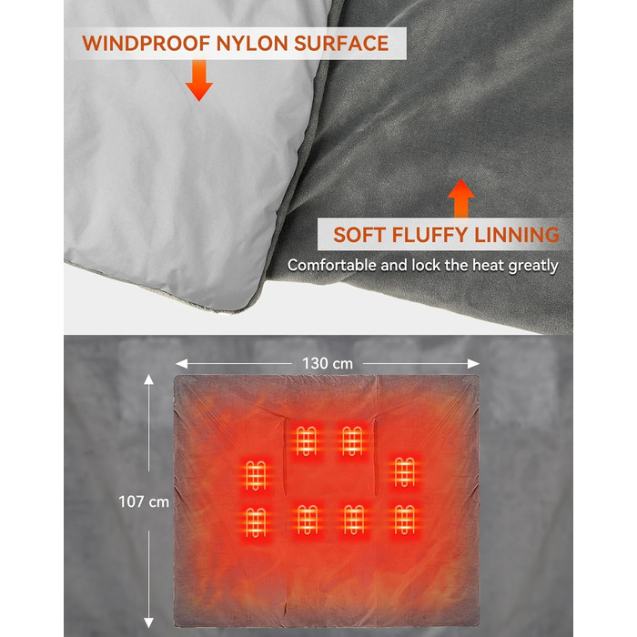 Бездротова ковдра з підігрівом та батареєю 7,4 В для чоловіків та жінок, електрична грілка FERNIDA, портативна шарф-підігрів для дому, офісу, подорожей, походів, сірого кольору