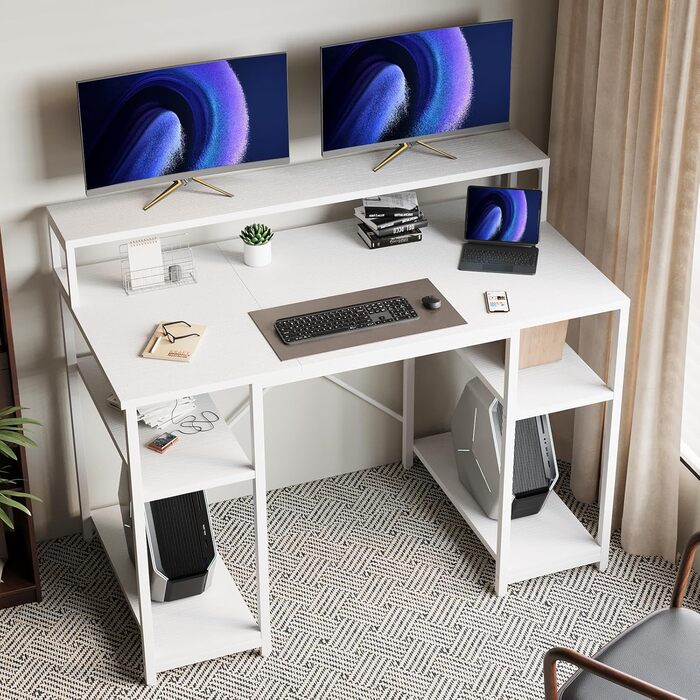 Стіл Devoko з підставкою для монітора, комп'ютерний стіл з полицями, офісний стіл з книжковою полицею, комп'ютерний стіл для мален