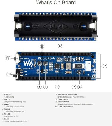 Модуль ДБЖ для Raspberry Pi Pico, джерело безперебійного живлення HAT Підтримуйте роботу Pico під час підзарядки, моніторинг стану батареї через I2C