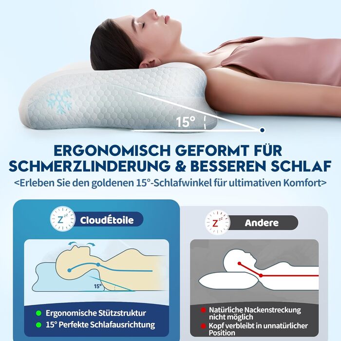 Подушка з піни з ефектом пам&39яті - подушка для шиї 2-в-1, подушка для сну на боці, комфортна подушка з в&39язкопружною піною для сну на боці, спині та животі, біла 65x40x12 см