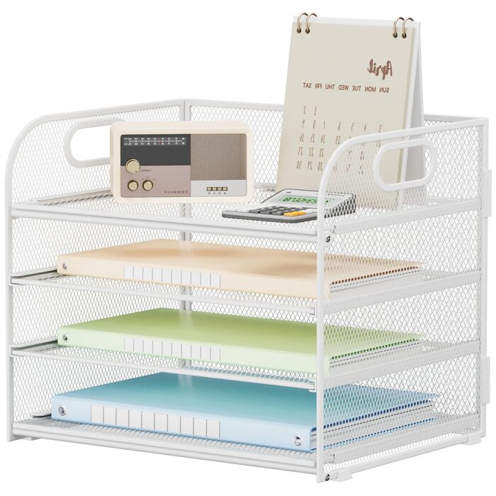 Органайзер для столу VITVITI, 4-ярусний лоток для листів, штабелювані тримачі для файлів, лотки з ручками, канцелярське приладдя для документів A4, паперу, книг, журналів (білий)